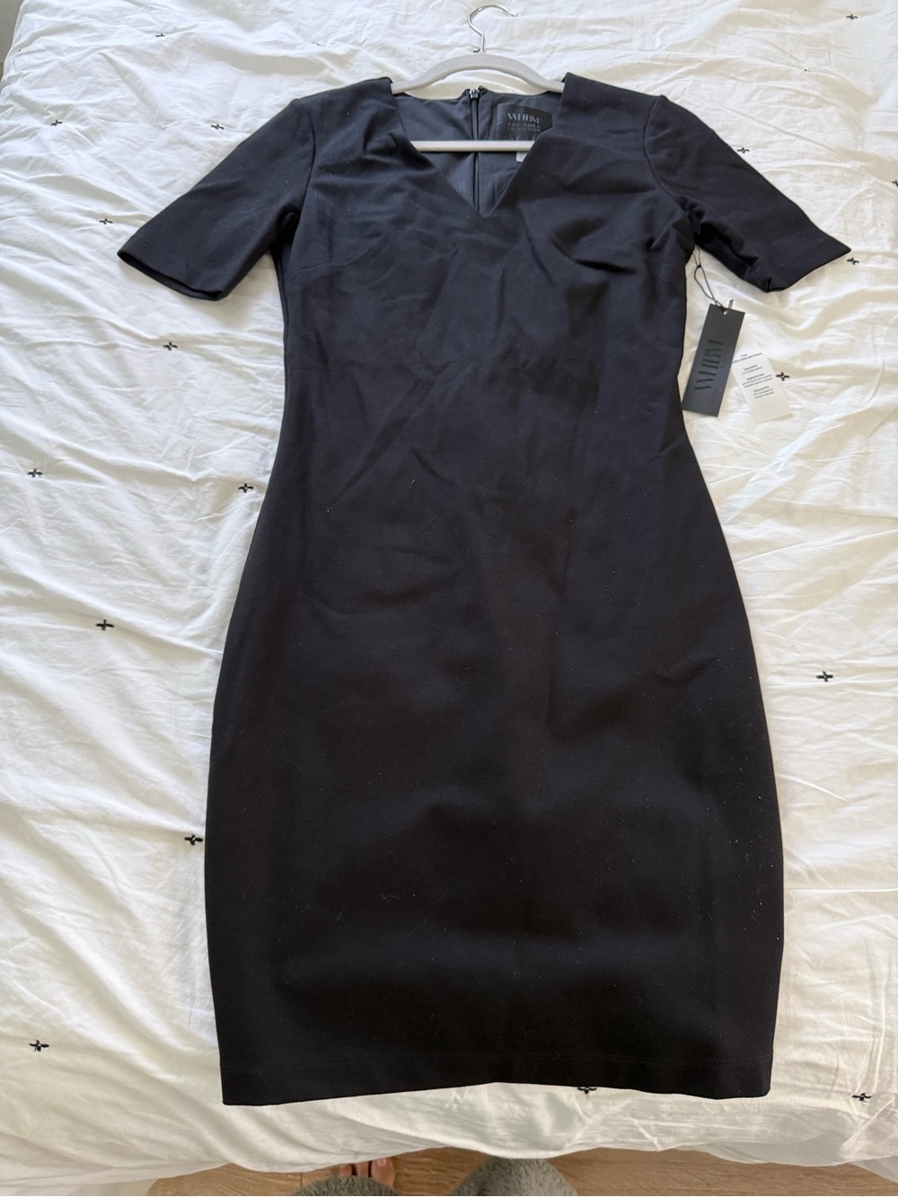 White House Black Market Black V-Neck Midi Sheath Dress